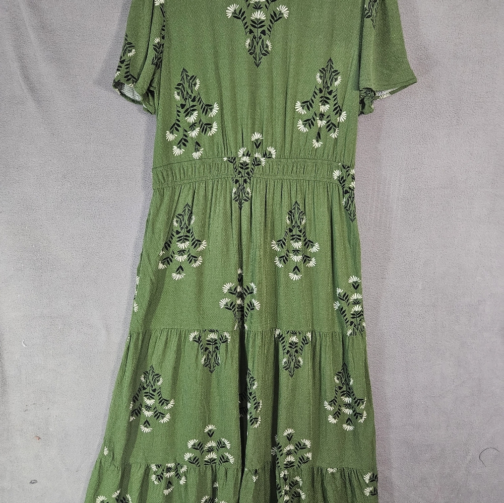Knox Rose Maxi Dress XL Vneck Floral Green Faux Wrap Boho Cottagecore Boho Teir - Picture 8 of 9